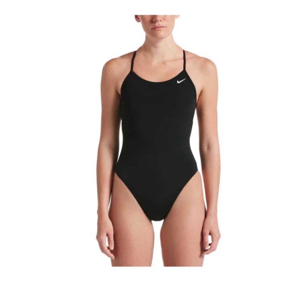 Nike Swim Womens Hydrastrong Lace-Up Tie-Back One-Piece Swimsuit Black Size 28/2